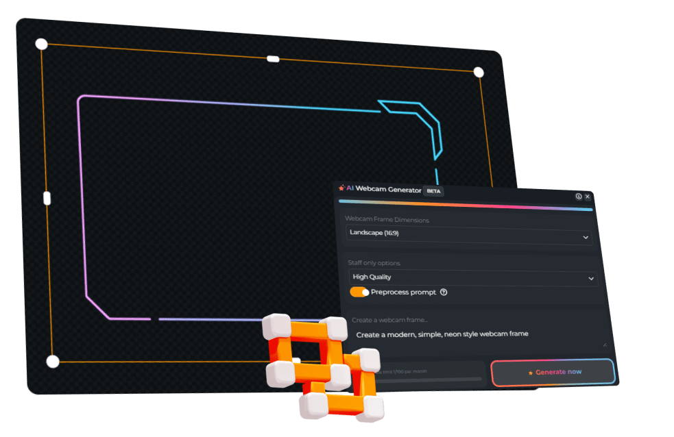 AI generator settings for creating a neon webcam frame.